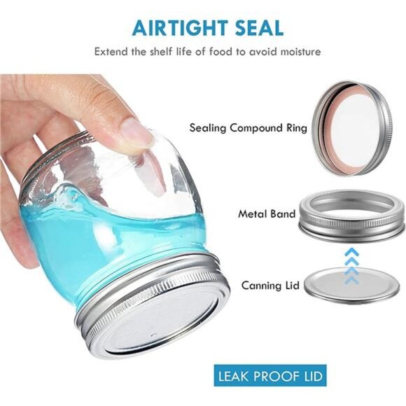 9 Pack Wide Mouth Mason Jars 10oz Glass Canning Jars with Airtight Lids and Band - Picture 4 of 6